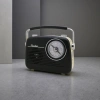 Black vintage radio, nostalgic Bluetooth speaker, wooden casing, FM receiver details Picture